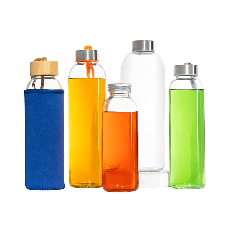 glass water bottle with bamboo lid