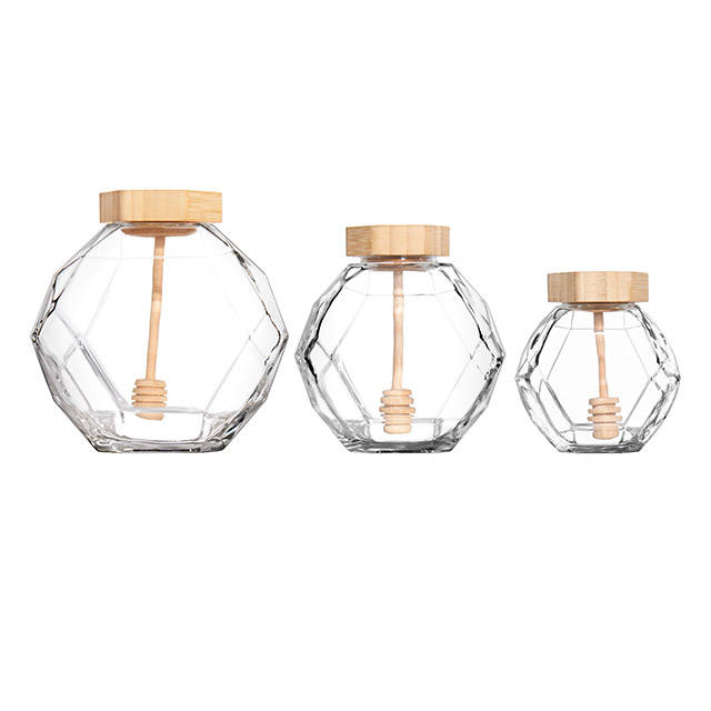 Hexagon Glass Honey Jar with Bamboo Lid